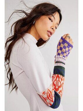 Free People Size XS Gorgeous Cuff Top Contrast Sleeve Waffle Thermal Mock Neck